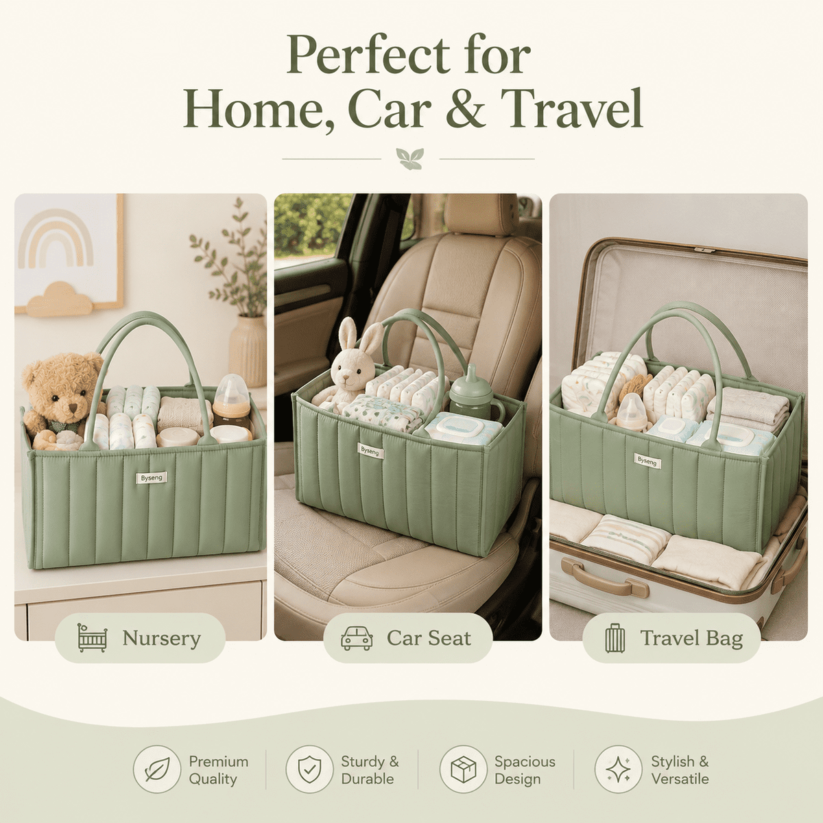 Portable Diaper Caddy with Handles and Removable Dividers - Image 3