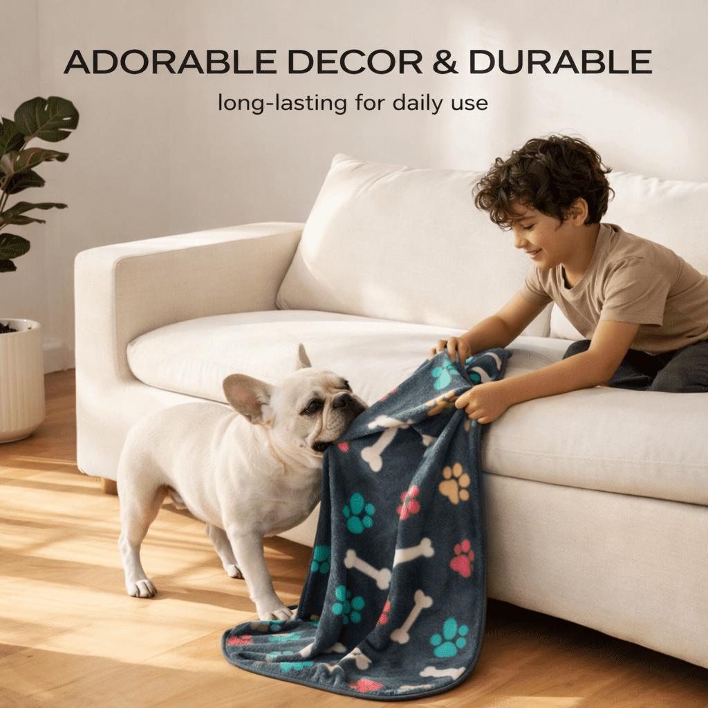 Soft Coral Fleece Pet Blankets, Paw and Bone Print, 3-Pack - Image 2