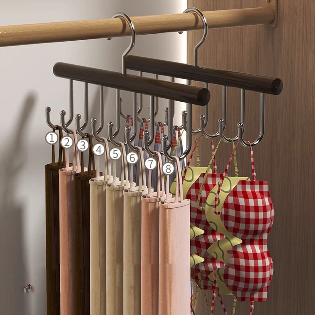 Wooden Belt and Tie Hanger with 8 Hooks, 11 x 6.7 in, Brown - Image 4