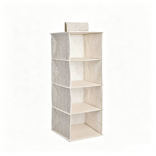 4-Shelf Hanging Closet Organizer with 5 Side Pockets, Beige