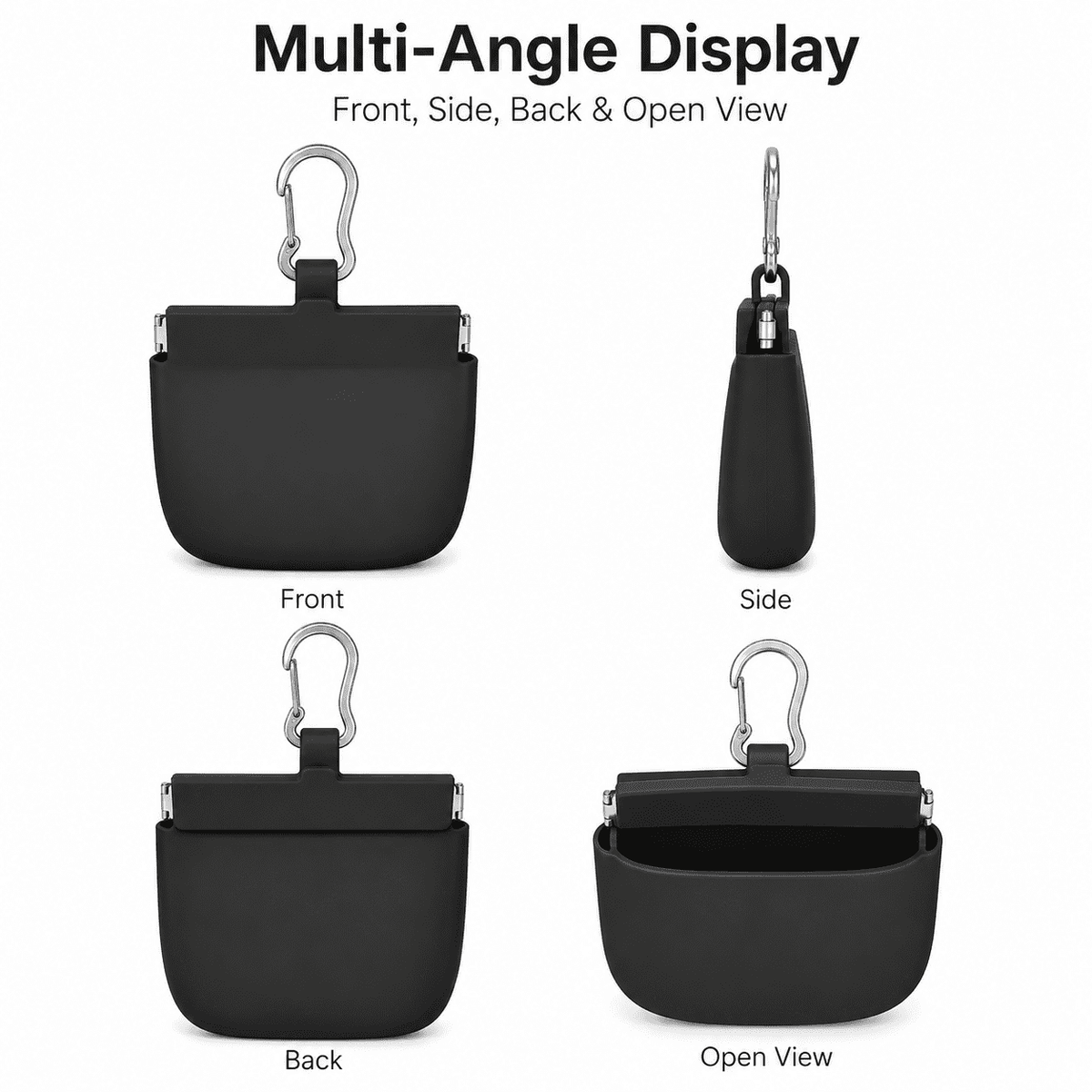 Small Silicone Dog Treat Pouch with One-Hand Access and Auto-Closing Lid, Black - Image 6