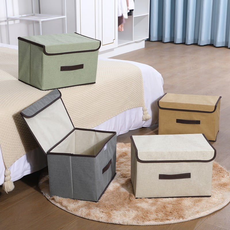 Fabric Storage Bins with Lids and Handles, 14 x 9 x 9 in, Stackable, 4-Pack - Image 4