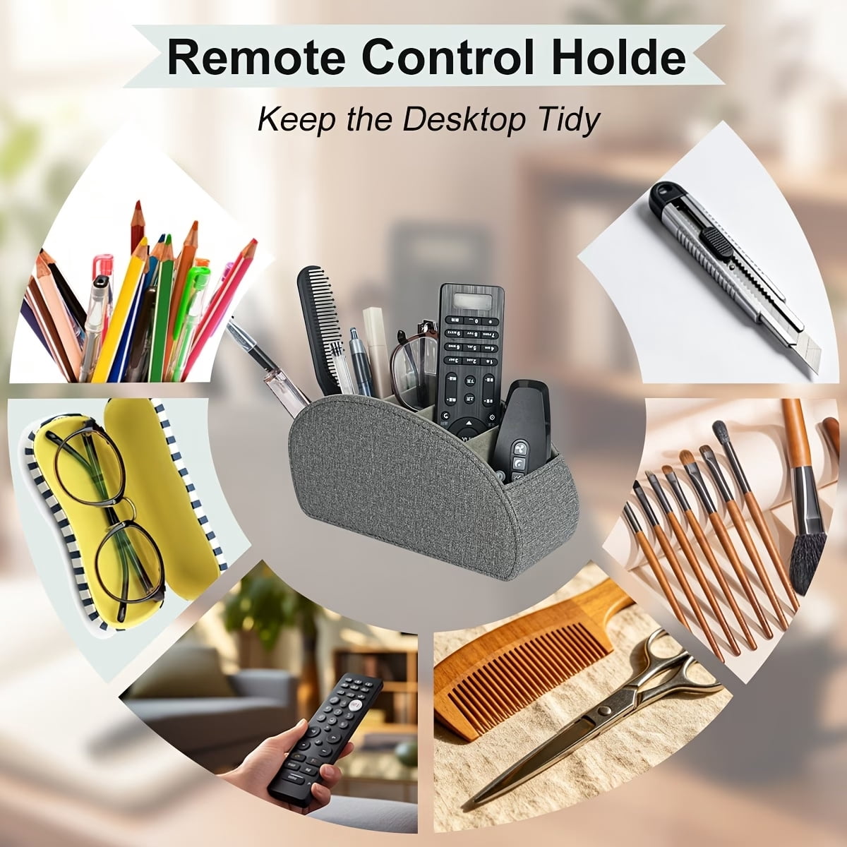 5-Compartment Remote Control and Desktop Organizer, Black - Image 3