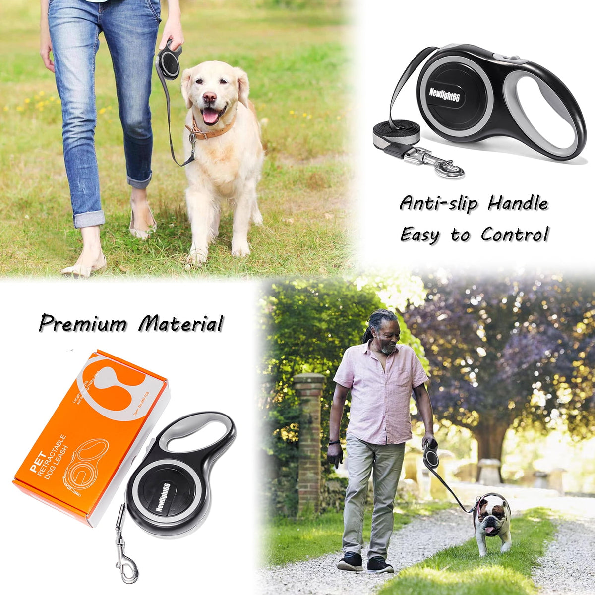 Heavy-Duty Retractable Dog Leash for Large Dogs, 16 ft, up to 80 lb, Gray - Image 4