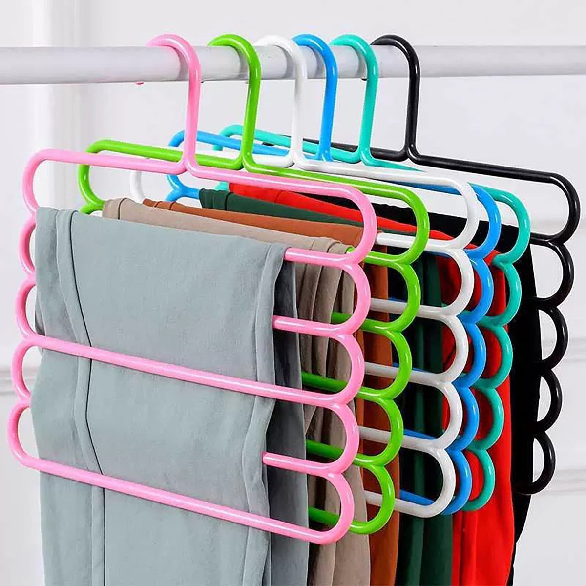 5-Tier Non-Slip Pants Hanger, Space-Saving, Pink - Image 4