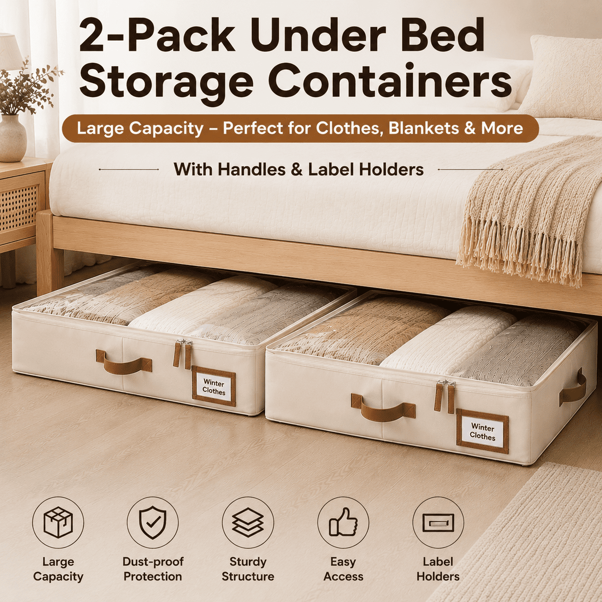 Under-Bed Storage Bags with Handles and Label Holders, Large, 2-Pack - Image 2