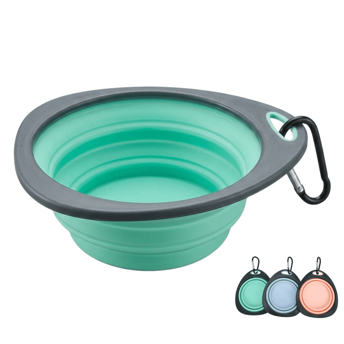 Collapsible Silicone Pet Bowls with Clasp for Travel, Green